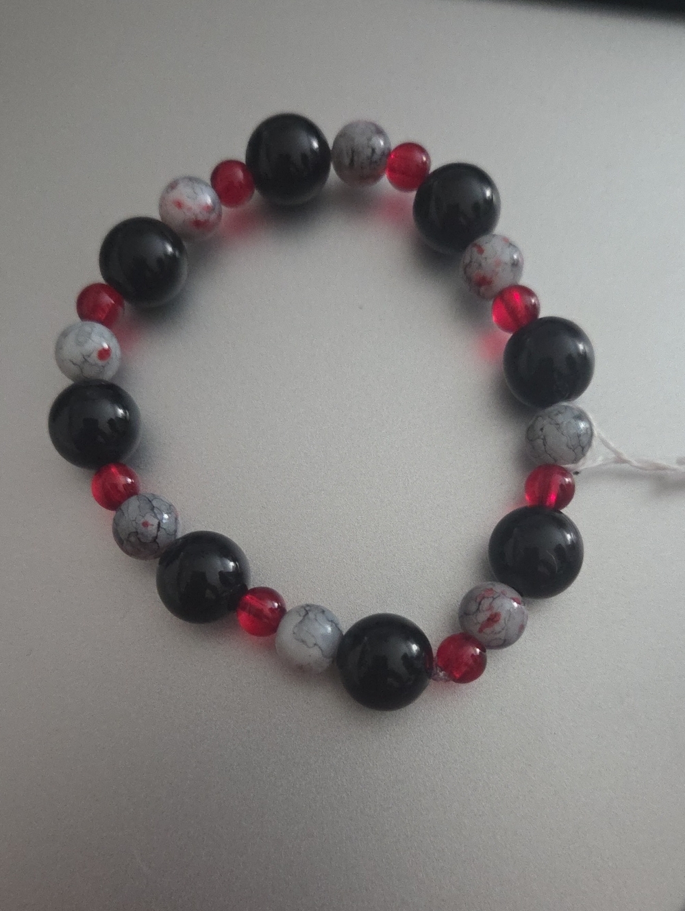Black, Gray and Red Beaded Stretch Bracelet - Women Jewelry